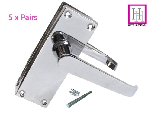 Door Handles Victorian Straight Latch Polished Chrome 1 - 15 pairs Silver - Picture 21 of 42