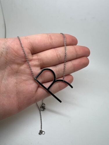 Necklace 24'' Alphabet Big Initial R Pendant Stainless Steel Color Silver - Picture 3 of 6