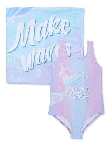 BMagical Mermaid One Piece Swimsuit Beach Towel Set 6 6X S Girls Sparkly NWT NEW - Picture 5 of 5