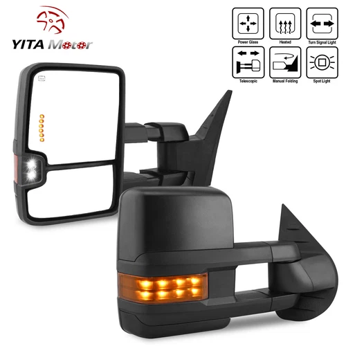 Power Heated Tow Mirrors For 2007-2013 Chevy Silverado GMC Sierra Turn Signal