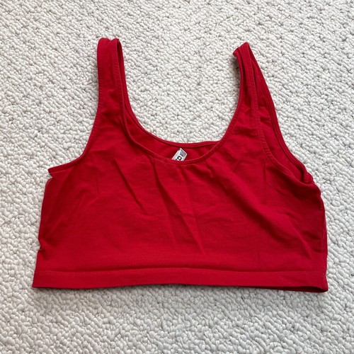 Divided by H&M Cropped Tank Top Womens Medium Red Solid Stretch Cotton Shirt - Picture 6 of 6