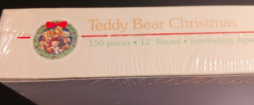 VTG Current Teddy Bear Christmas Jigsaw Puzzle 150pc Round Wreath 12" Sealed 80s - Picture 15 of 17