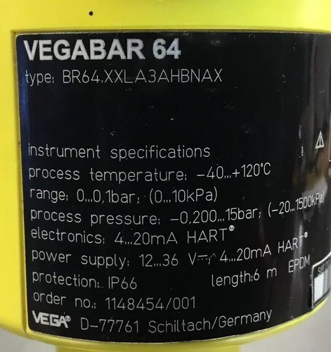 VEGA VEGABAR 64 PRESSURE TRANSMITTER BR64XXLA3AHBNAX 6E - Picture 2 of 6