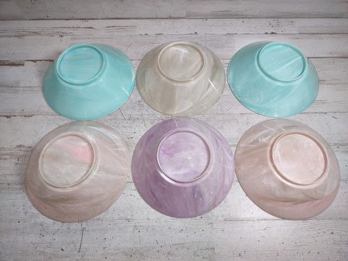 6 Vintage Swirled Marbled Thin Plastic Bowls Lavender Blue Tan Gold Swirl 6.25" - Picture 2 of 8