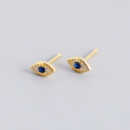 Sterling Silver Tiny Evil Eyes Marquise CZ Post Stud Earrings A1889 - Foto 8 di 8