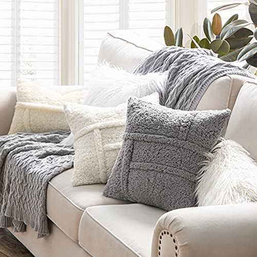 Pack of 2 Sherpa Solid Throw Decorative Pillow Cover 20" x 20" Dark Grey - Bild 6 von 7
