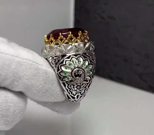 Natural Ruby Mens Stone Ring Heavy Yakoot Ring Sterling Silver In 925 - Picture 6 of 6