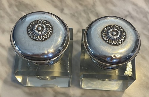 2 Antique Sterling Silver Ink Wells Chips And Dents