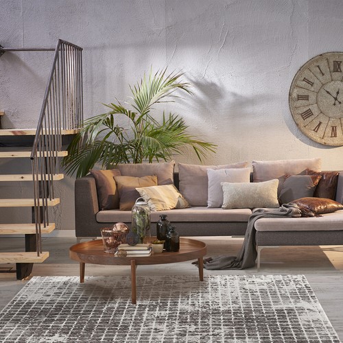 Teppich Wohnzimmer Modern Beige Grau Kurzflor Karo Muster Vintage Muster - Bild 5 von 11