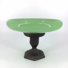 Antique Fenton Jade Glass Footed Compote Bowl Ornate Pedestal 1920s Art Deco
