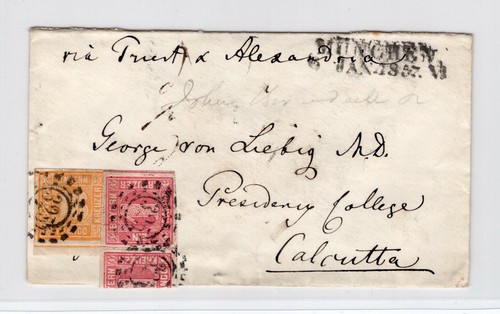 Bavaria, No 7, 3 I a on "325" (Munich) Stamped Cover to Calcutta, India - Picture 1 of 3