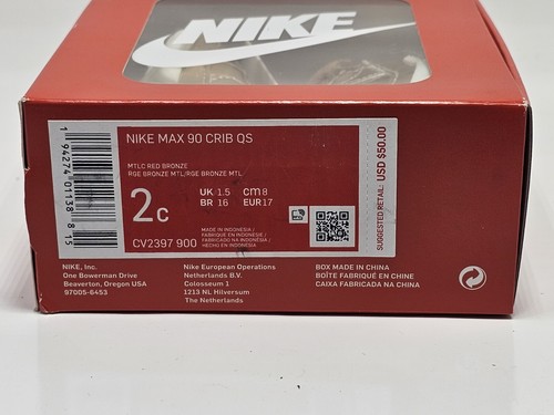 Infants Nike Air Max 90 QS Crib Bootie Metallic Red Bronze Size 2C limited - Picture 6 of 8