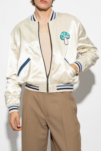 Gucci Bomber Giacca Reversibile 50 Seta Cotone Fungo Blu Grande £3300 41250G - Foto 6 di 20