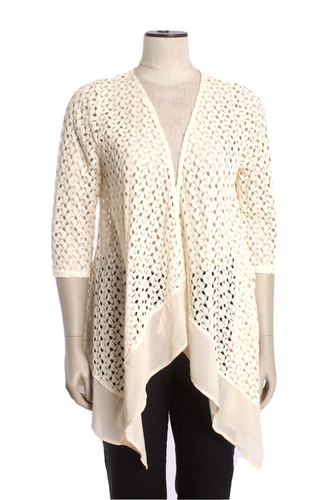 Cárdigan Umgee Talla M Beige Crochet Boho Cascada, Manga 3/4 Dobladillo de Gasa Transparente - Imagen 1 de 12