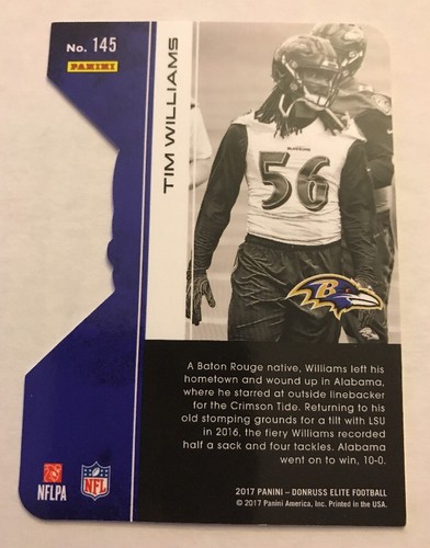 2017 Donruss Elite Aspersions Tim Williams Die-Cut RC Rookie SP #17/24 Ravens - Picture 2 of 2