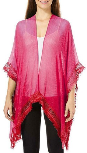 New Cejon Grazer Crinkle Cover-Up Topper Shawl Kimono Fuchsia One Size - Picture 5 of 5