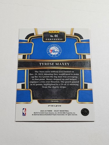 Tyrese Maxey SP 2023-24 NBA Panini Select Orange Flash Prizm Parallel Card #44 - Picture 10 of 16