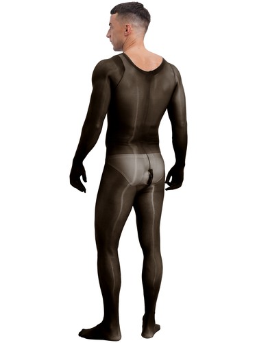 Mens Bodysuit Oil Rompers Glossy Jumpsuit Zipper Crotch Playsuit One Piece Sexy - Picture 19 of 56