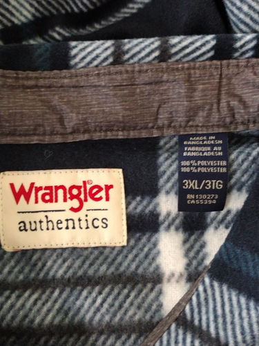 NWT Men's WRANGLER AUTHENTICS Flannel Plaid Shirt Size 3XL Pockets w/button Blue - Picture 2 of 17