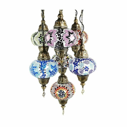 Turkish Moroccan Mosaic Hanging Ceiling Chandelier Lamp Light 7 Large Globe UK - Picture 4 of 4