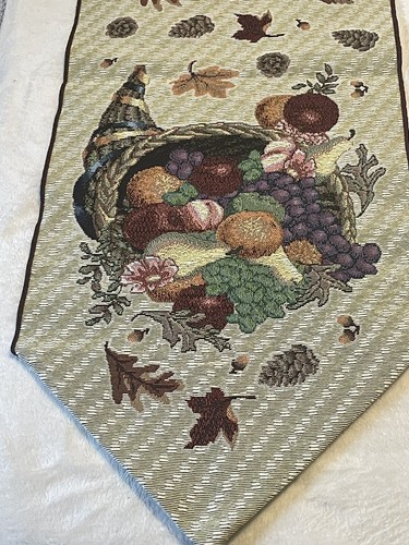 Tapestry Thanksgiving Cornucopia Natures Harvest Table Runner Dinner 72”X 13” - Picture 3 of 16