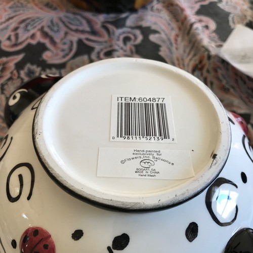Flowers Balloons LADY BUGS Teapot NEW-LABELS BLACK CREAM RED SWIRLS - Picture 7 of 7