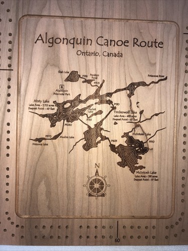 Lake Art LLC Wooden Cribbage Board Cherry Wood Algonquin Canoe Route Ontario - Picture 2 of 4