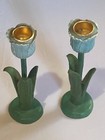 Set of 6 inch tulip candle holders good condition marked Preowned