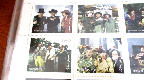 THE THREE STOOGES~MONGOL POST~Set of 6 Sheets of 9 STAMPS / SHEET~54 Total Stamp - Picture 2 of 7