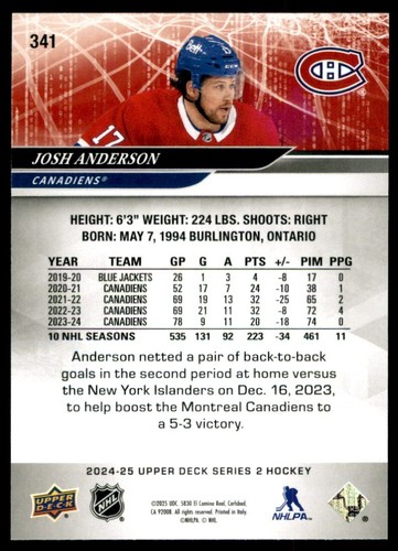 2024-25 UPPER DECK SERIES 2 HOCKEY BASE #301-400 *U-PICK* (PICK from List) - Picture 184 of 402