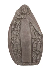 Bronze Egino Weinert Bronze Relief Wall Art Madonna of Mercy Mary Jesus Child 9"
