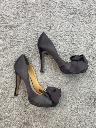 Badgley Mischka Heels Womens 7.5M Brown Suede Leather Open Toe Stiletto Pumps - Picture 5 of 10