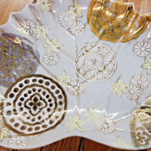 VTG Japanese Ceramic Candy Trinket Dish Leaf Shaped Hand Painted Metallic Gold - Picture 4 of 12