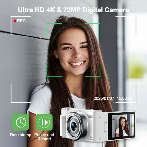 4K 72MP Autofocus Digital Camera Video 18XZoom 270°Flip Screen for Photography - Picture 2 of 8