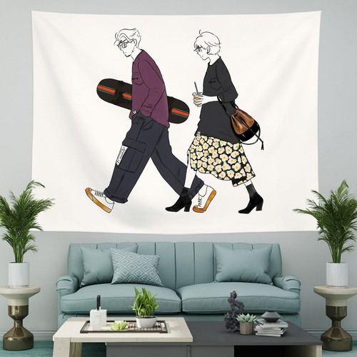 Korean Lovers Comic Simple Nordic Background Cloth Hanging Cloth Wall Cloth - Picture 14 of 17
