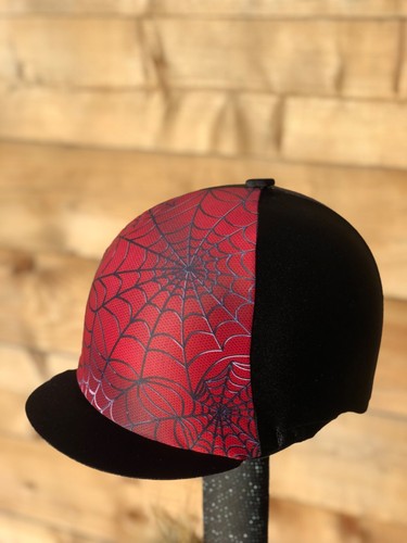Horse Riding hat silk fur Spider Man black pom button top - Picture 9 of 16
