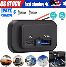12-24V 4.8A Dual USB PD QC3.0 Car Boat RV Charger Socket LED Power Outlet lot