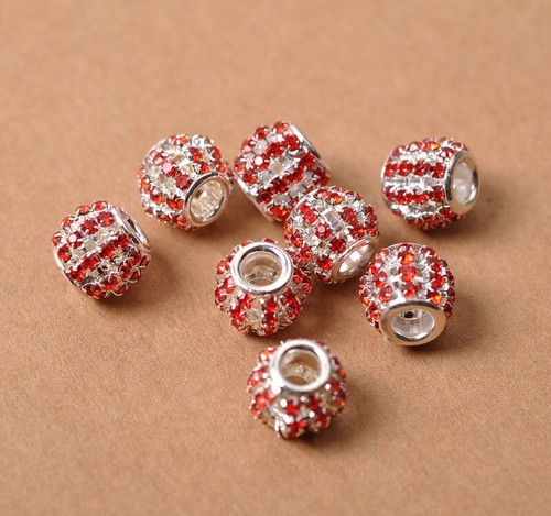 Big Hole Czech Crystal Rhinestone Pave Rondelle Spacer Beads Fit European 12mm - Picture 33 of 49