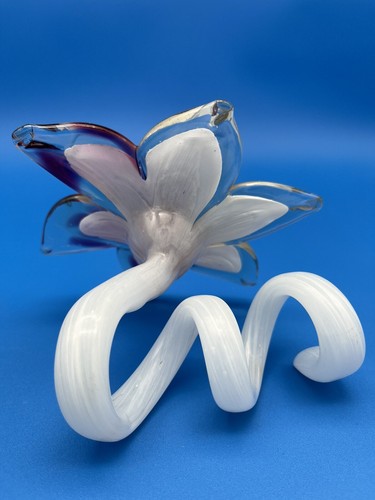 Juego De Colección 2 Flores De Vidrio Artístico Estilo Murano 🌺 Tallo Rizado Soplado A Mano MCM Glam - Imagen 8 de 11