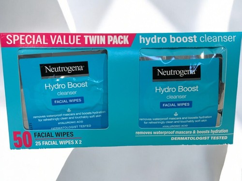 Neutrogena Hydro Boost Cleanser Facial Wipes Hyaluronic Acid Twin Pack 50 NEW - Picture 2 of 7