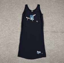 Vintage 90s Black Sleeveless Midi Shift Dress Women’s 14 Crinkle Gauzy Fairycore