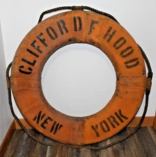 1902 Great Lakes Maritine/Nautical Canvas over Cork Lifebuoy Clifford F Hood 30"