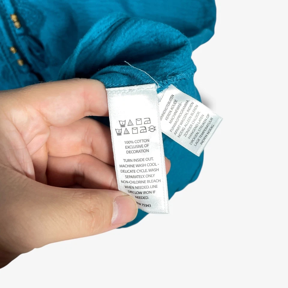 Lucky Brand Embroidered Midi Dress Womens M Blue Boho 3/4 Sleeve Drawstring - Image 4 of 4