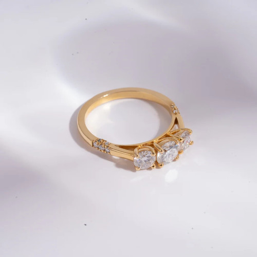 2.11ct VS-GH Round Lab Grown Diamond Three Stone 18k Yellow Gold Engagement Ring - Picture 3 of 6