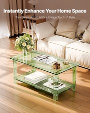 VEVOR Acrylic Coffee Table,2 Tiers Center Table with Storage Shelf,Modern Rectan