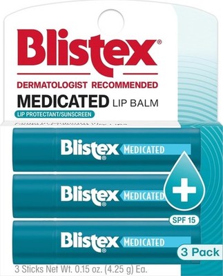 Blistex Medicated Lip Balm SPF 15 24 Hr Moisture 0.15 oz 3 Pack