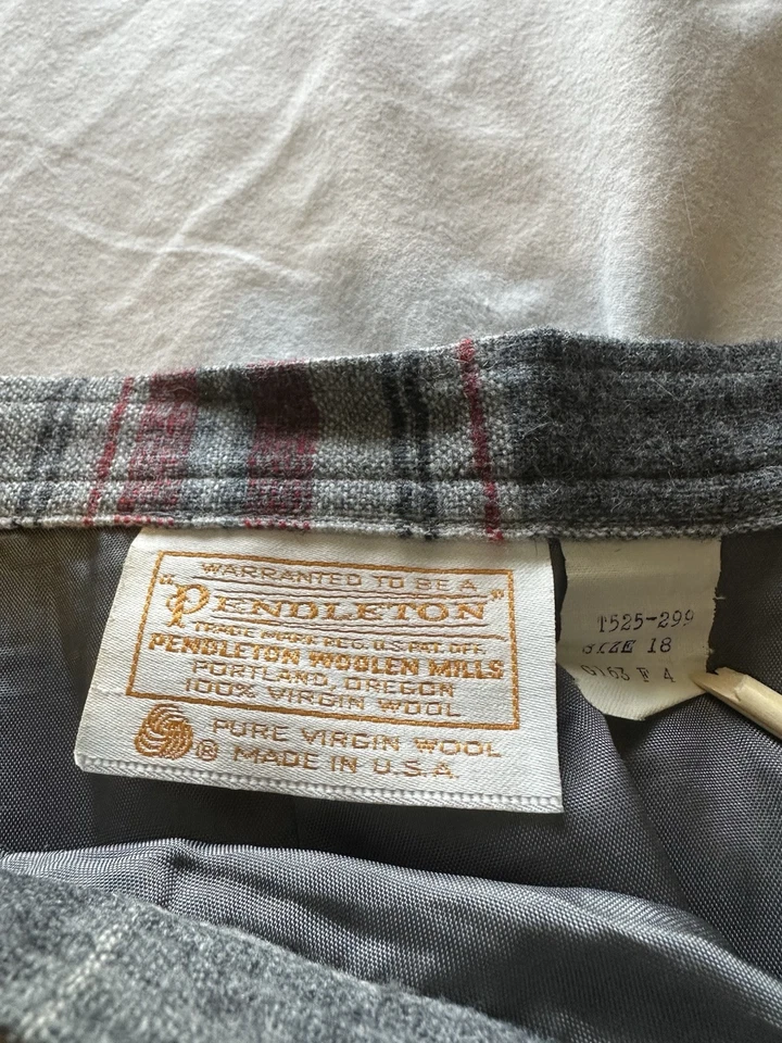 Falda Pendleton Vintage 100% Lana Gris Rojo Rayas Cuadros Talla 18 Academia MiUSA Foto 2 de 4