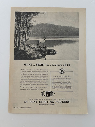 Vintage 1950 Print Ad Du Pont Sporting Powders Ammo Whitetail Buck