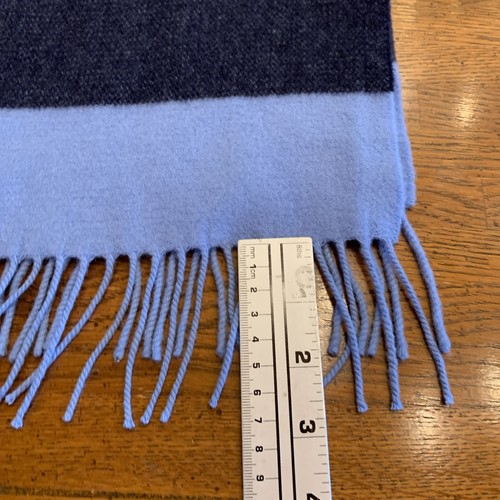 Cashmere & Merino Wool Scarf Blue Colorblock Scotland From Express 70”x 9.75” - Picture 6 of 9