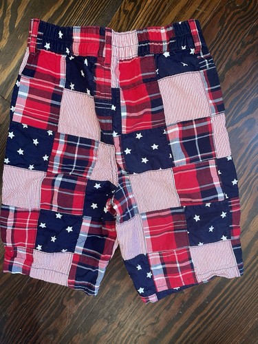 Boys Gymboree Patriotic Red White Blue Stars Patchwork Madras Shorts Size 8 EUC - Picture 2 of 3